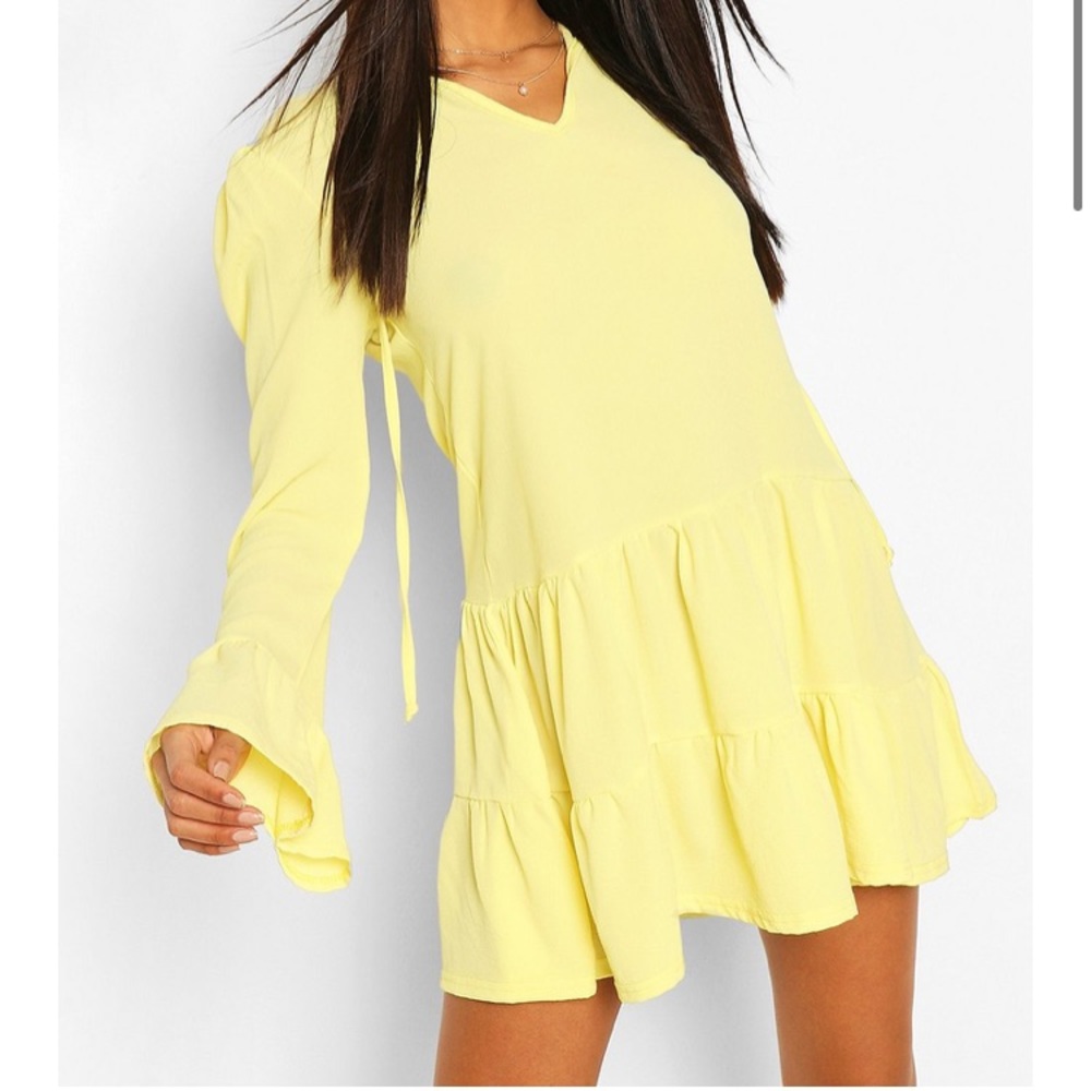 Long sleeve yellow boho dress